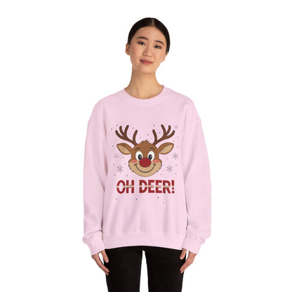 Womens Oh Deer Christmas Sweatshirt, Cute Reindeer Holiday Pullover, Women's Crewneck Sweatshirt