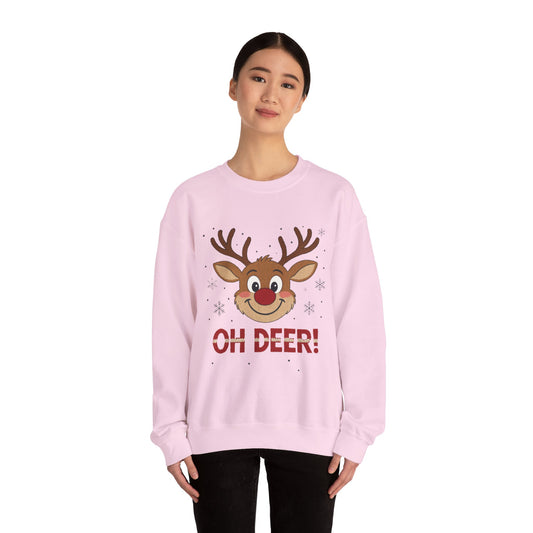 Womens Oh Deer Christmas Sweatshirt, Cute Reindeer Holiday Pullover, Women's Crewneck Sweatshirt