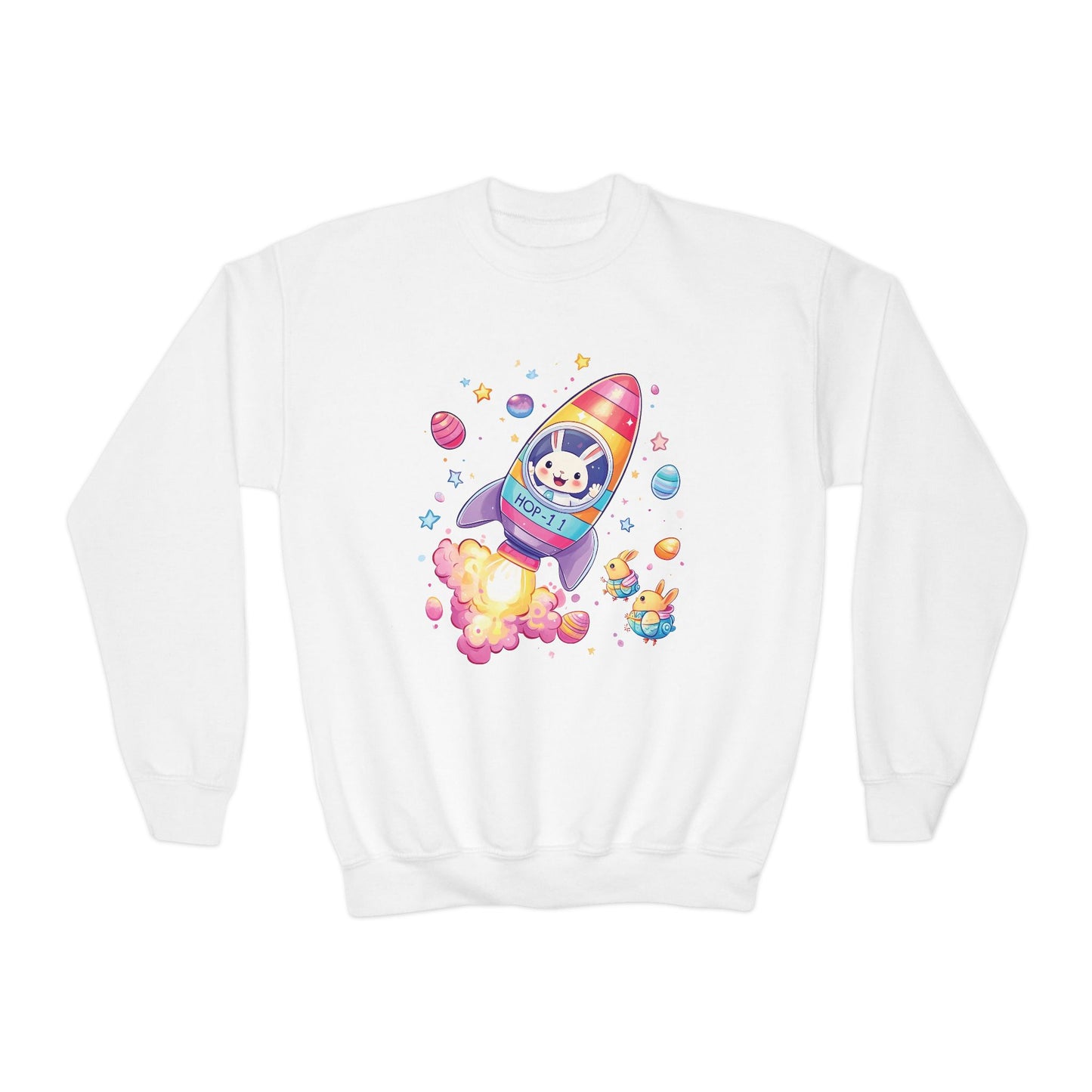 Astronaut Easter Bunny Youth Sweatshirt - Cute Rocket Bunny Design, Space Adventure Spring Shirt, Fun Holiday Gift for Kids