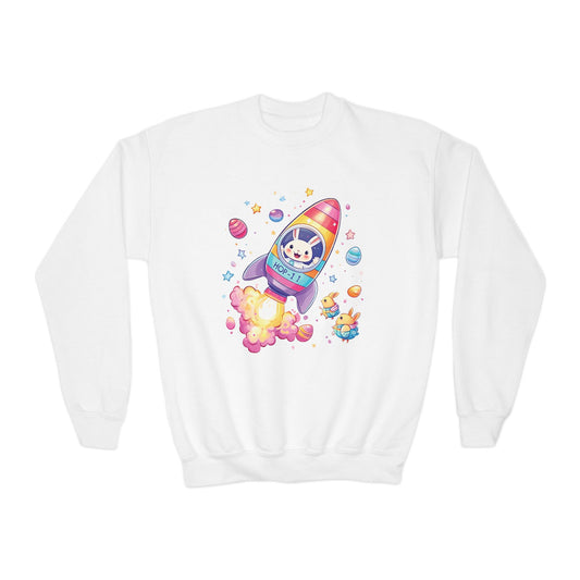 Astronaut Easter Bunny Youth Sweatshirt - Cute Rocket Bunny Design, Space Adventure Spring Shirt, Fun Holiday Gift for Kids