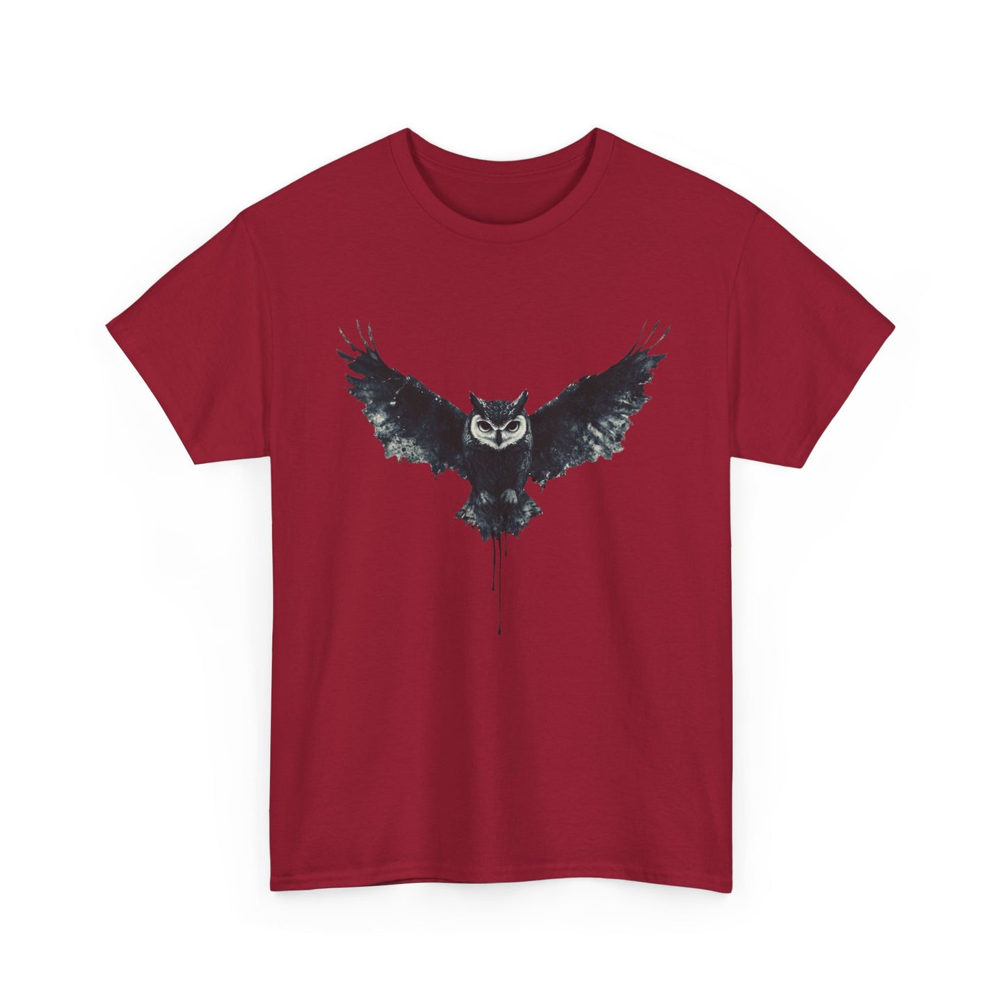 Cool Owl Graphic Unisex Heavy Cotton Tee, Flying Owl Ink Art T-Shirt, Nature Lover Gift, Animal Print Tee, Gothic Bird Graphic Tee