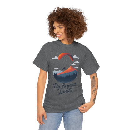 Paragliding Adventure T-Shirt, Mountain Landscape Tee, Nature Travel Lover Shirt, Outdoor Hiking Gift, Unisex Heavy Cotton Tee