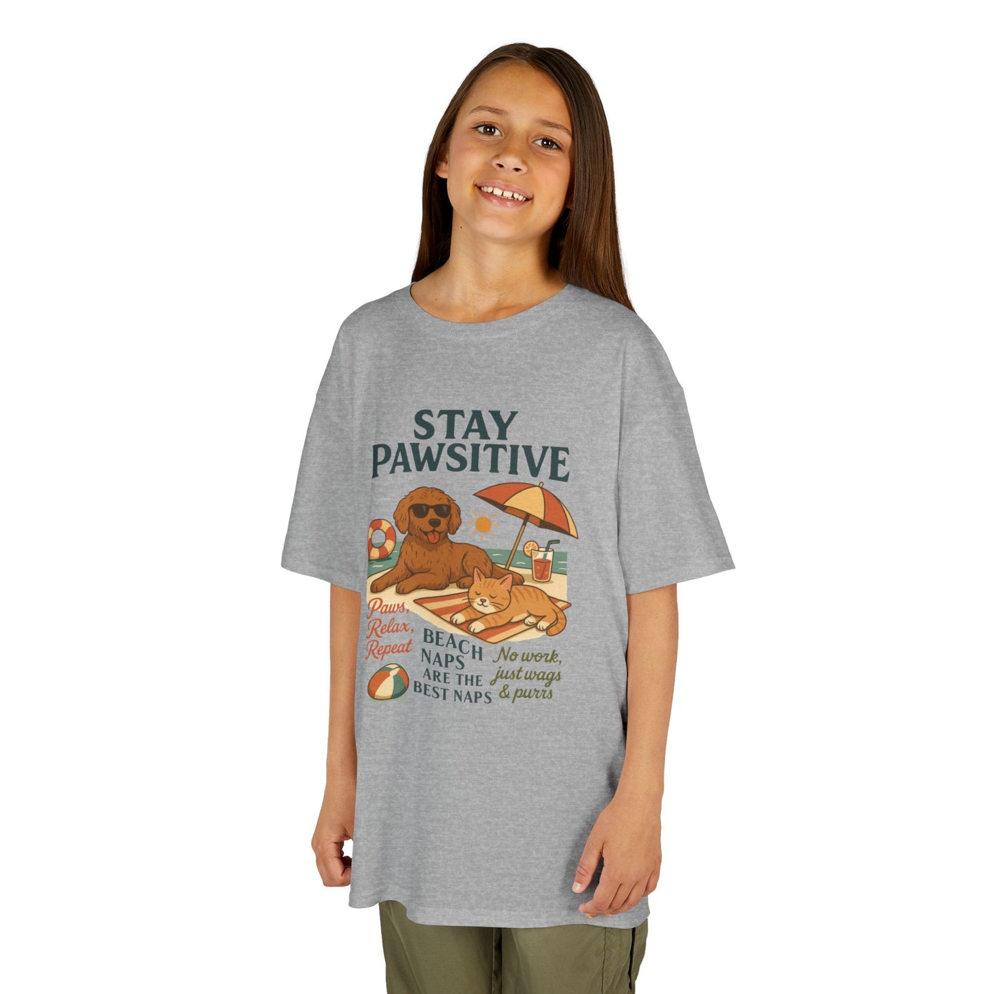 Kids Beach Vibes Tee - Stay Pawsitive, Summer Fun Shirt, Dog Lover Gift, Vacation Outfit, Beach Day Apparel