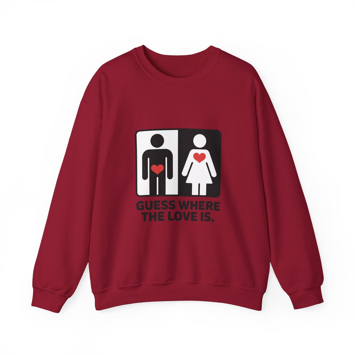Guess Where the Love Is Mens Crewneck Sweatshirt, Cute Couples Gift, Love Themed Apparel, Valentine's Day Apparel, Relationship Sweatshirt