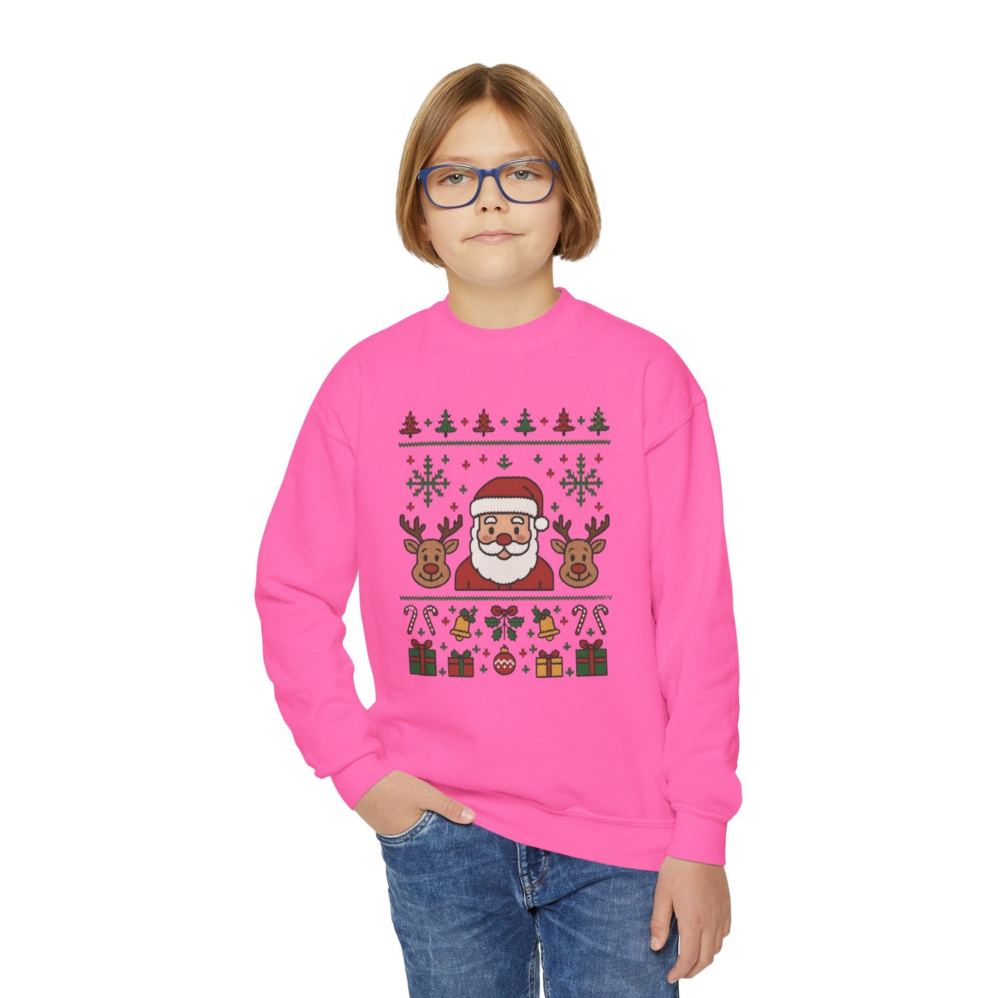 Santa - Reindeer Christmas Sweatshirt for Kids, Cozy Holiday Jumper, Youth Crewneck Sweatshirt