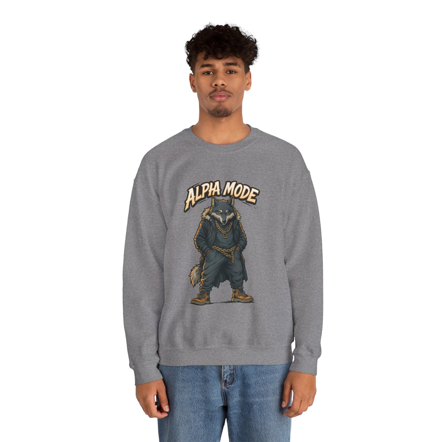 Alpha Mode Wolf Crewneck Sweatshirt, Mens Streetwear Pullover, Hip Hop Savage Wolf Sweater, Alpha Male Graphic Crewneck, Urban Wolf Gift