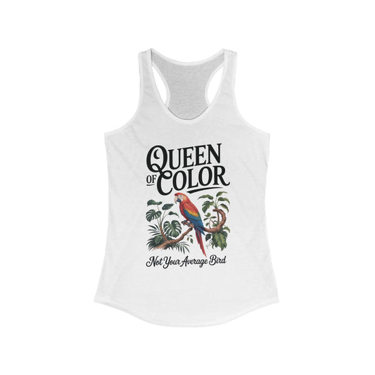 Colorful Queen Racerback Tank: Not Your Average Bird, Summer Fitness Top, Tropical Workout Shirt, Gifts for Women, Eco-Friendly Activewear