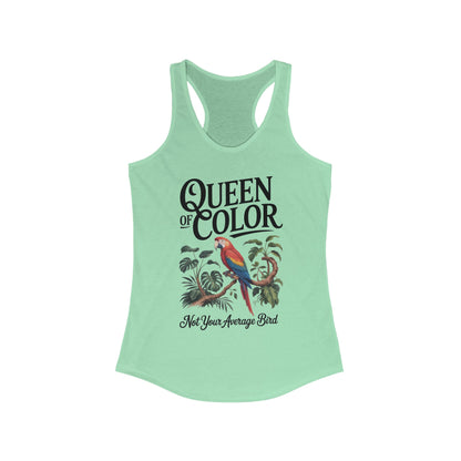 Colorful Queen Racerback Tank: Not Your Average Bird, Summer Fitness Top, Tropical Workout Shirt, Gifts for Women, Eco-Friendly Activewear