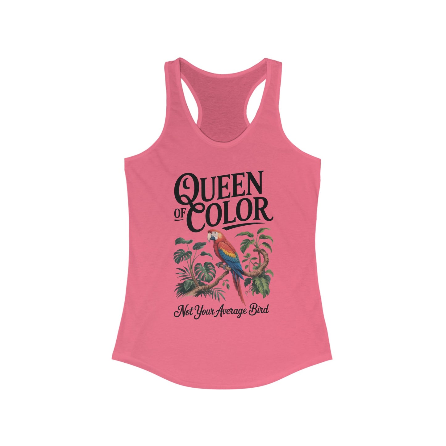 Colorful Queen Racerback Tank: Not Your Average Bird, Summer Fitness Top, Tropical Workout Shirt, Gifts for Women, Eco-Friendly Activewear