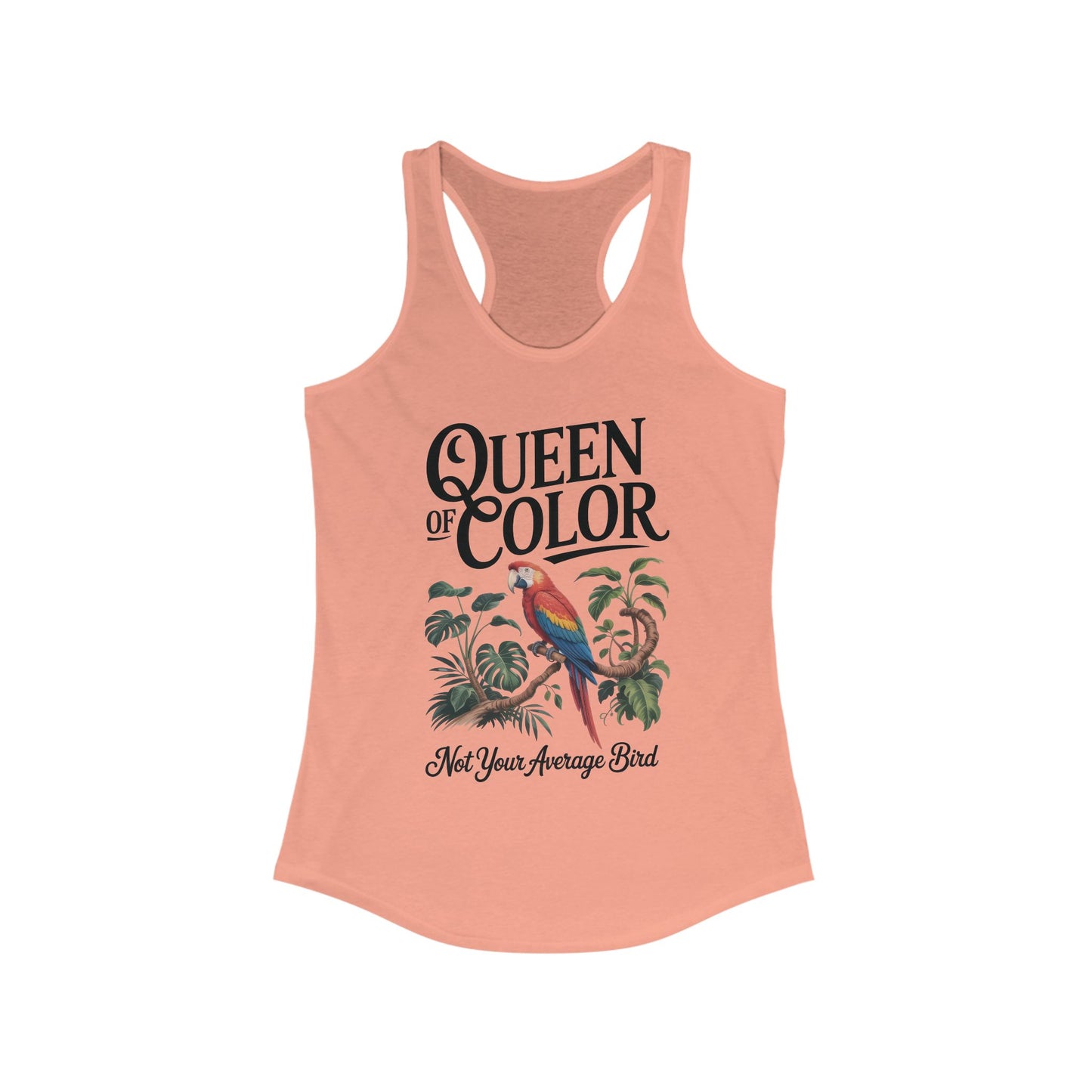 Colorful Queen Racerback Tank: Not Your Average Bird, Summer Fitness Top, Tropical Workout Shirt, Gifts for Women, Eco-Friendly Activewear