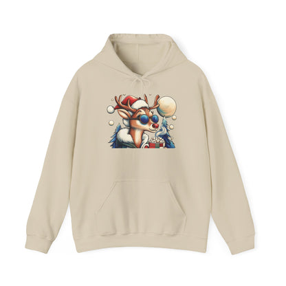 Cool Reindeer Christmas Hoodie, Funny Holiday Hot Cocoa Pullover for Men
