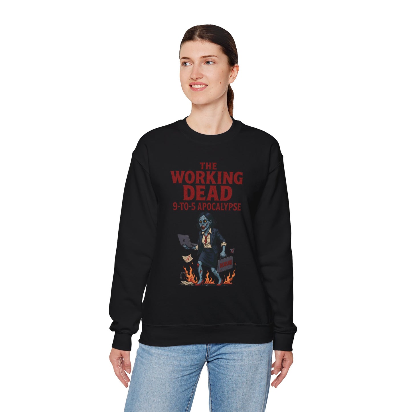 Women's The Working Dead 9-to-5 Apocalypse Sweatshirt, Funny Office Zombie Horror Pullover, Halloween Zombie Work Top
