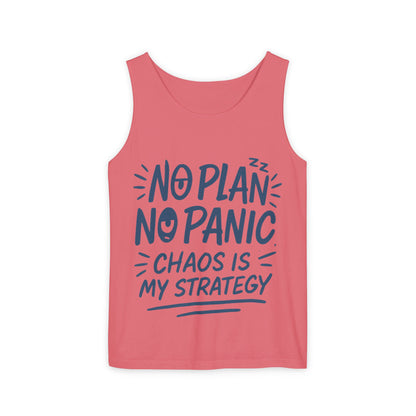 Funny Women's Tank, Chaos Strategy T-Shirt, No Plan No Panic Quote Shirt, Cute Tee for Women, Humorous Gift Idea, Casual Relaxed Fit Top