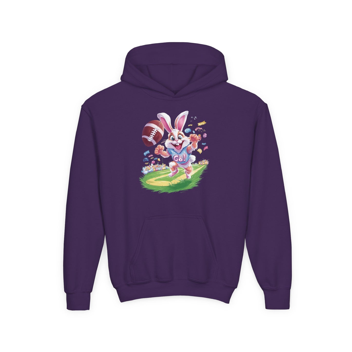 Touchdown Bunny Hoodie for Kids - Fun Easter Football Design - Youth Heavy Blend Sweatshirt - Spring Gift for Sporty Bunny Fans