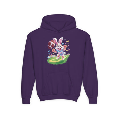 Touchdown Bunny Hoodie for Kids - Fun Easter Football Design - Youth Heavy Blend Sweatshirt - Spring Gift for Sporty Bunny Fans