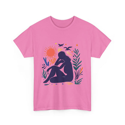 Boho Chic Unisex T-Shirt, Minimal Abstract Woman T-Shirt, Tee for Nature Lovers, Sun and Nature Print, Artistic Silhouette Tee