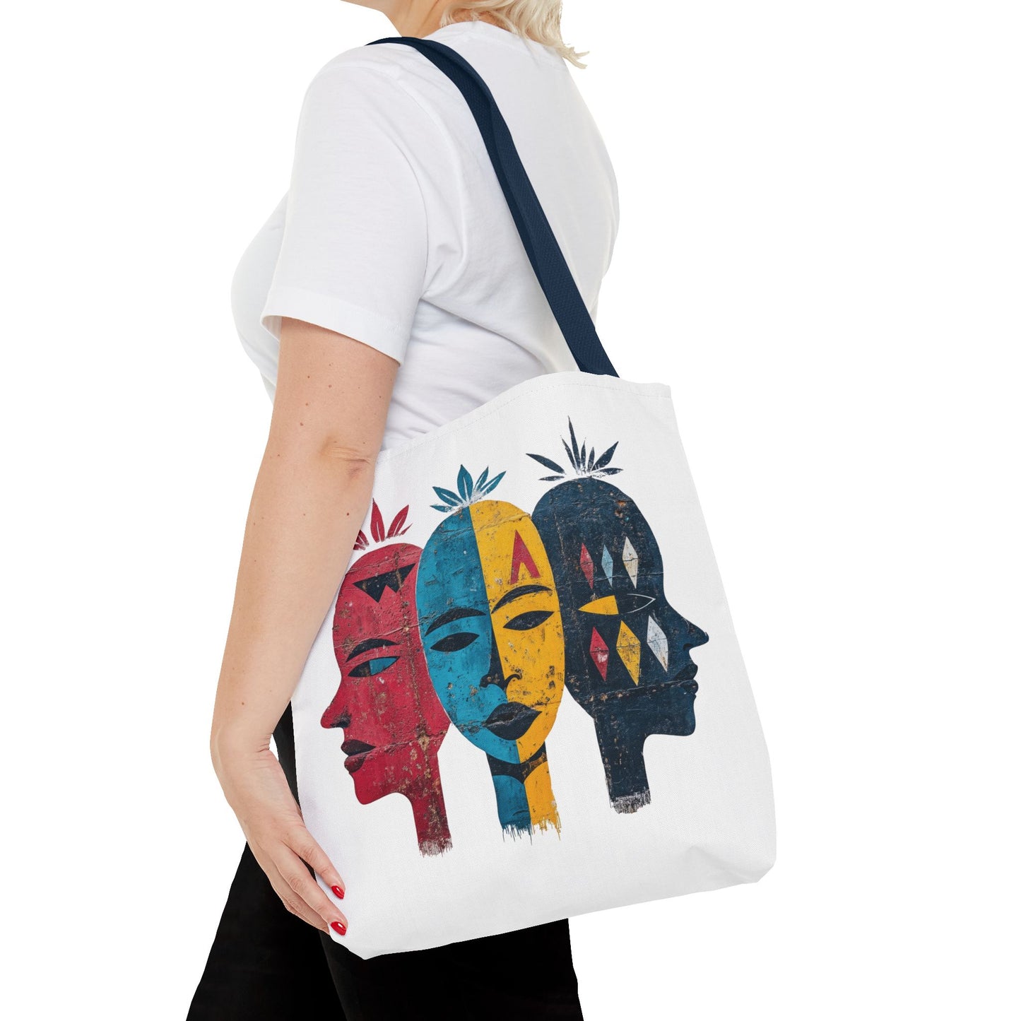 Artistic Tote Bag with Abstract Faces - Bohemian Style, Eco-Friendly Shopping Bag, Gift for Art Lovers, Unique Beach Bag, Festival Accessory