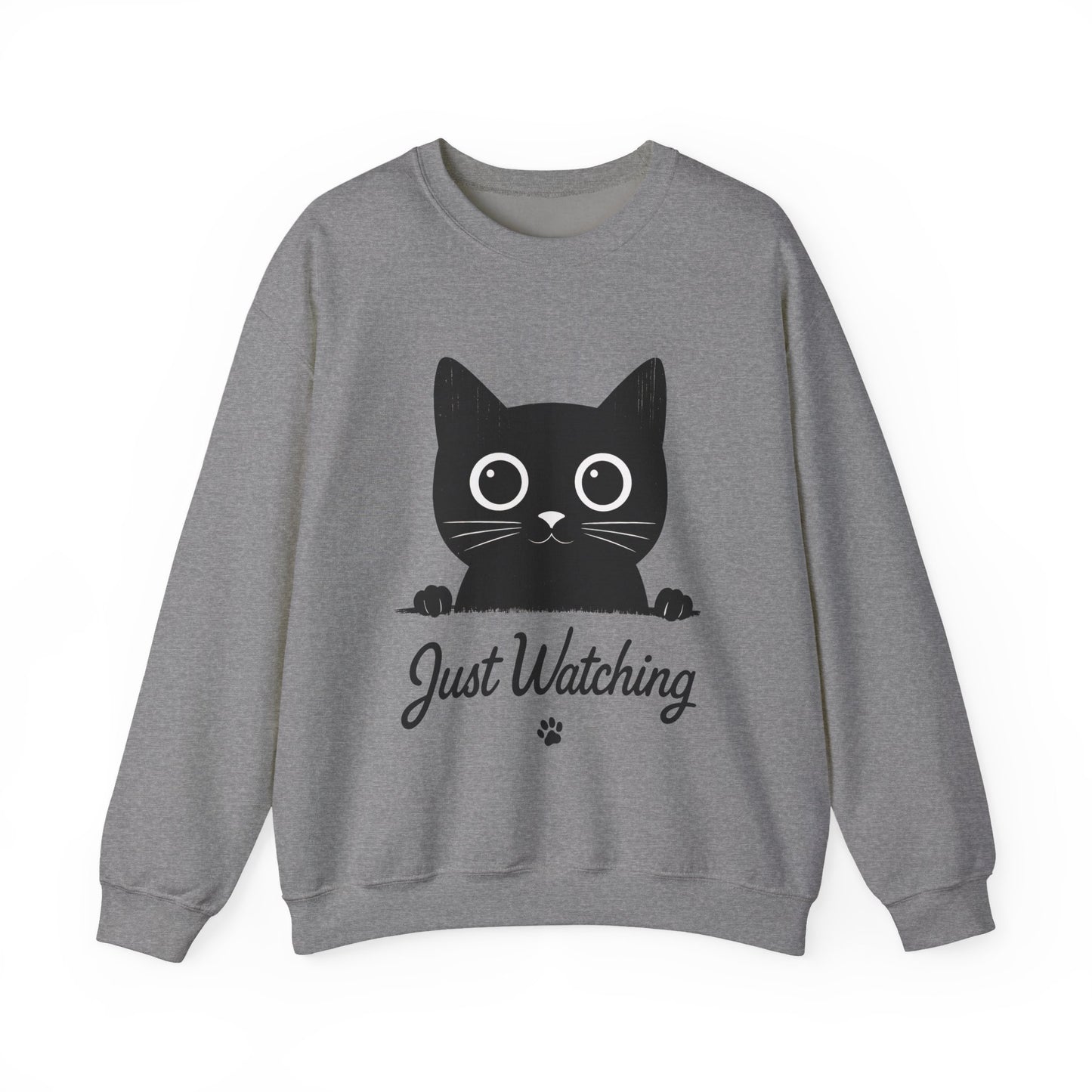 Funny Black Cat Womens Crewneck Sweatshirt - Just Watching Minimalist Kitty Pullover - Cozy Cat Lover Gift, Pet Owner Apparel