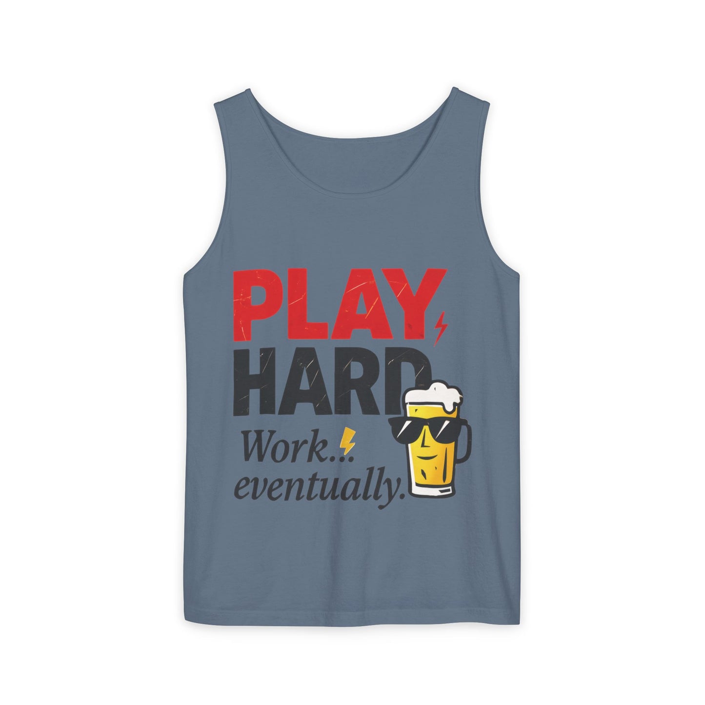 Casual Tank Top with Play Hard Print, Fun Summer Apparel, Gift for Dad or Friends, Beach Wear, Workout Top, Party Attire