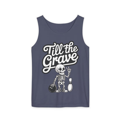 Funny Skeleton Bowling Tank Top, Halloween Apparel, Casual Summer Style, Cool Bowler Skull Workout Top, Strike Till the End
