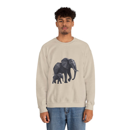 Geometric Elephant Sweatshirt, Cozy Unisex Crewneck, Animal Lover Gift, Nature Inspired Apparel, Eco-Friendly Fashion, Gift for Her