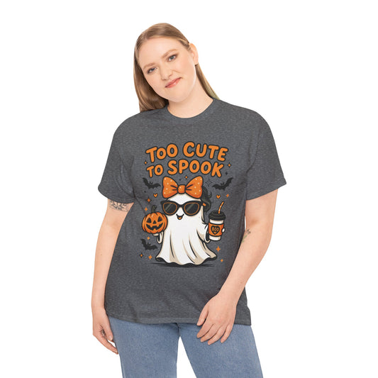 Too Cute To Spook Women's T-Shirt, Cute Ghost Pumpkin Coffee Halloween Graphic Tee