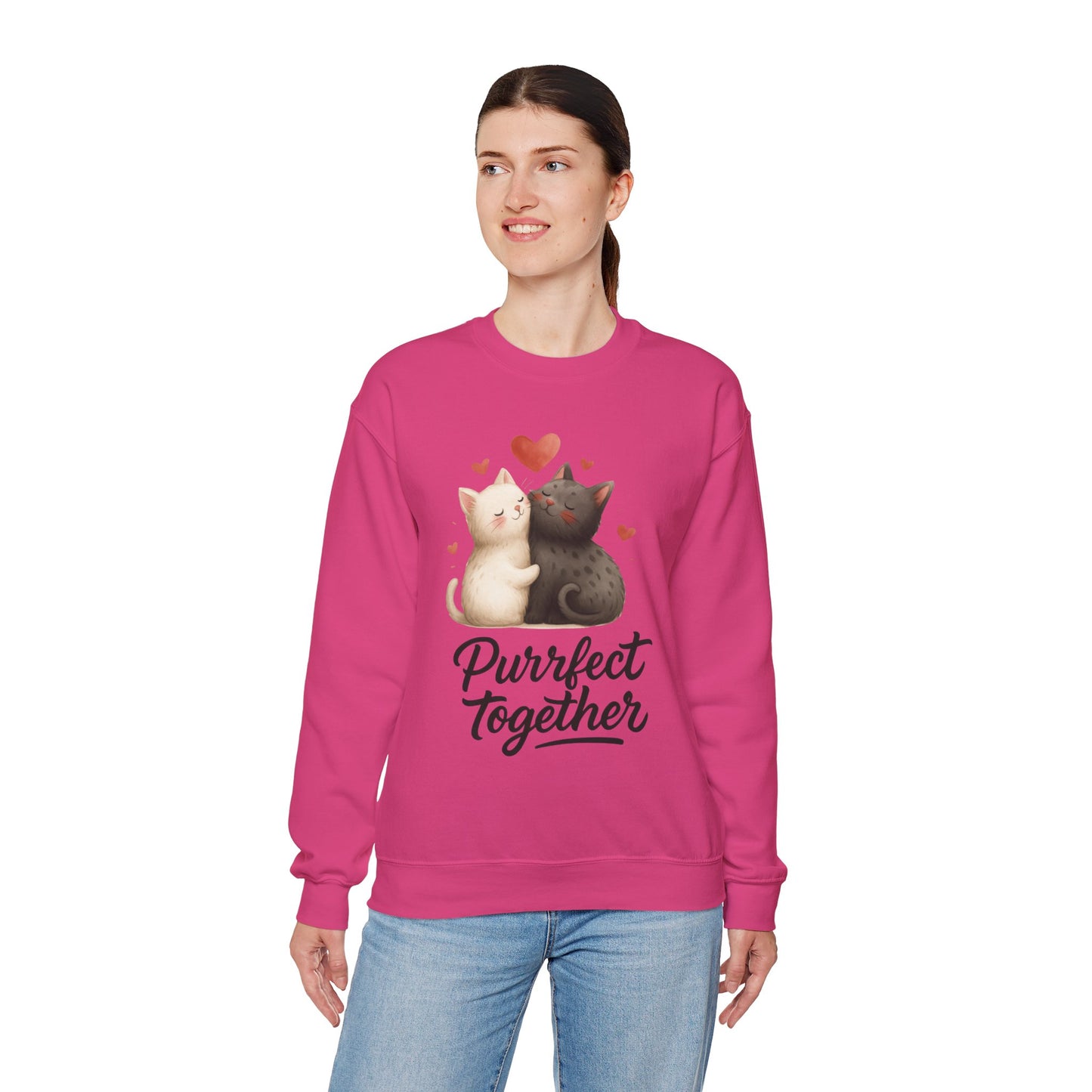 Cute Cat Couple Womens Sweatshirt, Purrfect Together Sweater, Gift for Cat Lovers, Cozy Crewneck for Valentine's Day, Animal Lover Apparel