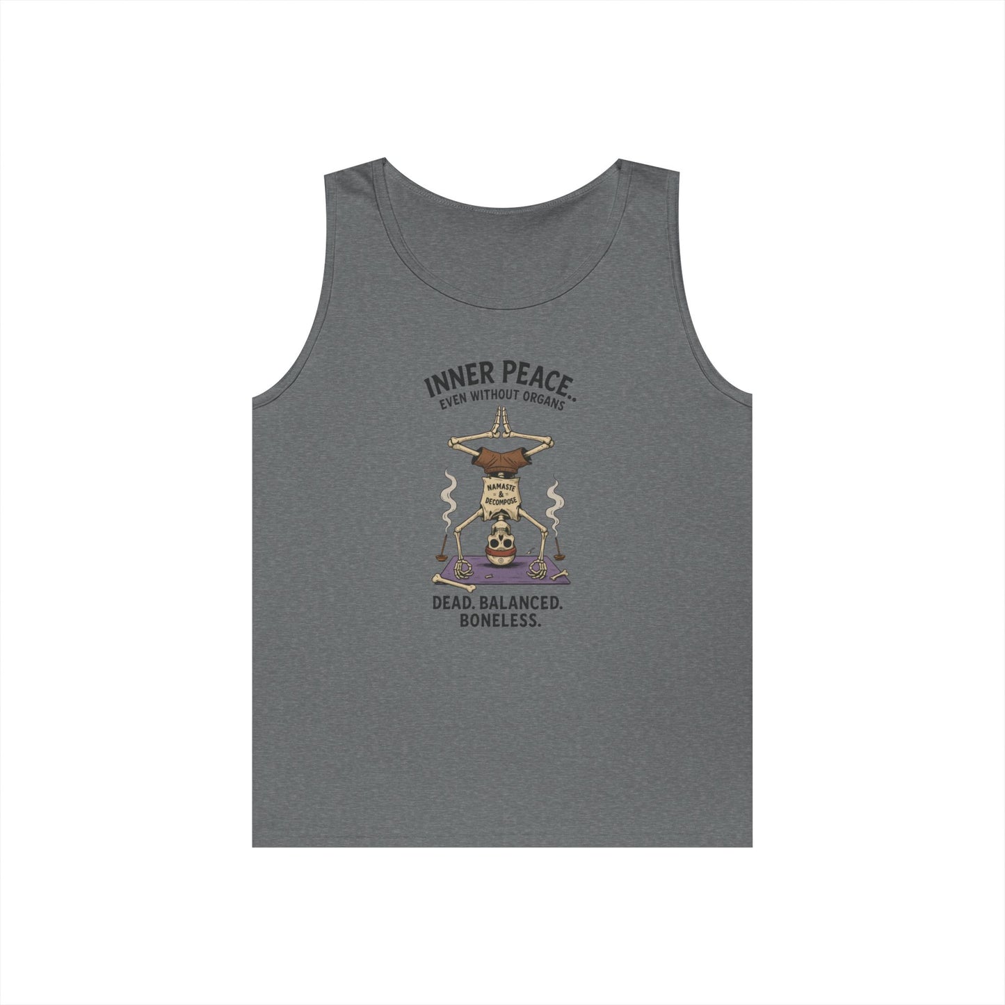 Inner Peace Skeleton Yoga Unisex Tank Top, Dark Humor Meditation Tee, Gift for Mindfulness Lovers, Yoga Shirt, Peaceful Vibes