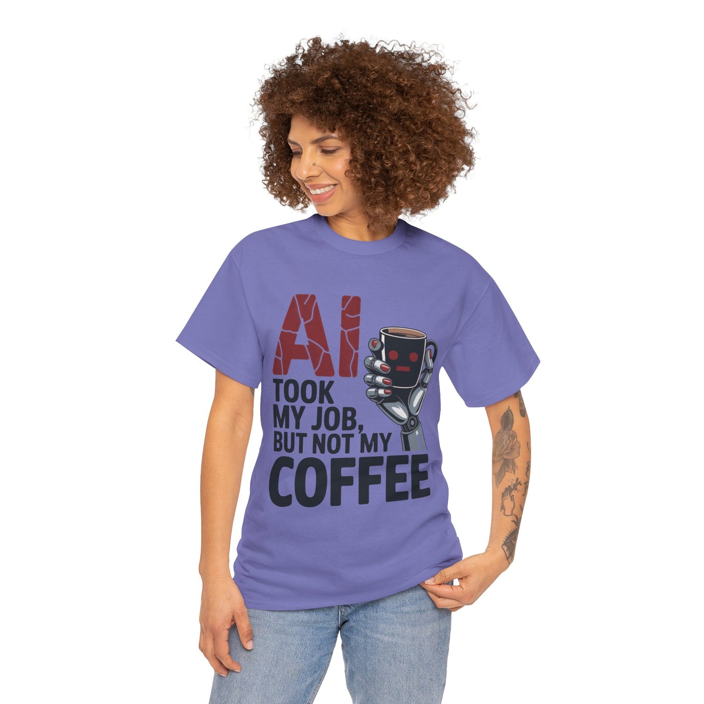 Women's AI Coffee T-Shirt, Funny Robot Job Humor Tee, Geek Sarcastic Gift for Her, Sarcastic Work Shirt, Career Humor