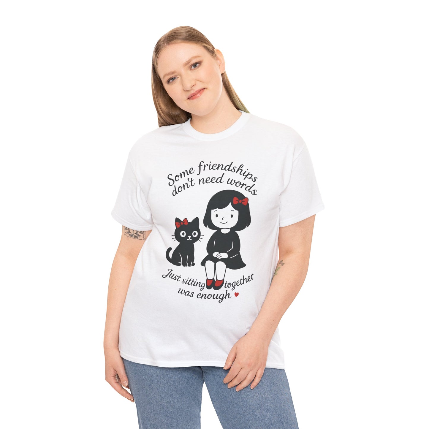 Cute Cat & Girl Graphic Tee, Playful Gift for Cat Lovers, Cat and Girl Design, Gift for Cat Owners, Women's Cotton T-Shirt