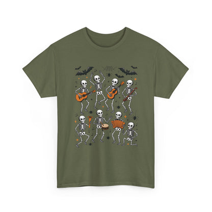 Dancing Skeleton Band Halloween T-Shirt for Men, Funny Spooky Music Tee, Rock and Roll Skeleton Shirt, Cool Halloween Party Outfit