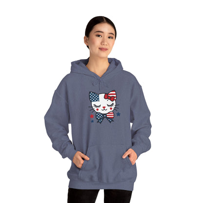 Cute Cat Patriot Women's Hoodie, Women's Heavy Blend Sweatshirt, Gift for Cat Lovers, 4th of July Apparel, Perfect for Independence Day