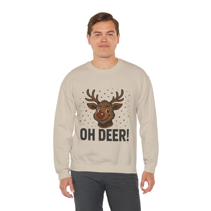 Men's Oh Deer Funny Christmas Sweatshirt, Reindeer Holiday Pullover