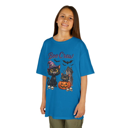 Boo Crew Kids Halloween T-Shirt, Cute Black Cats Pumpkin Design, Fun Spooky Shirt for Girls Boys