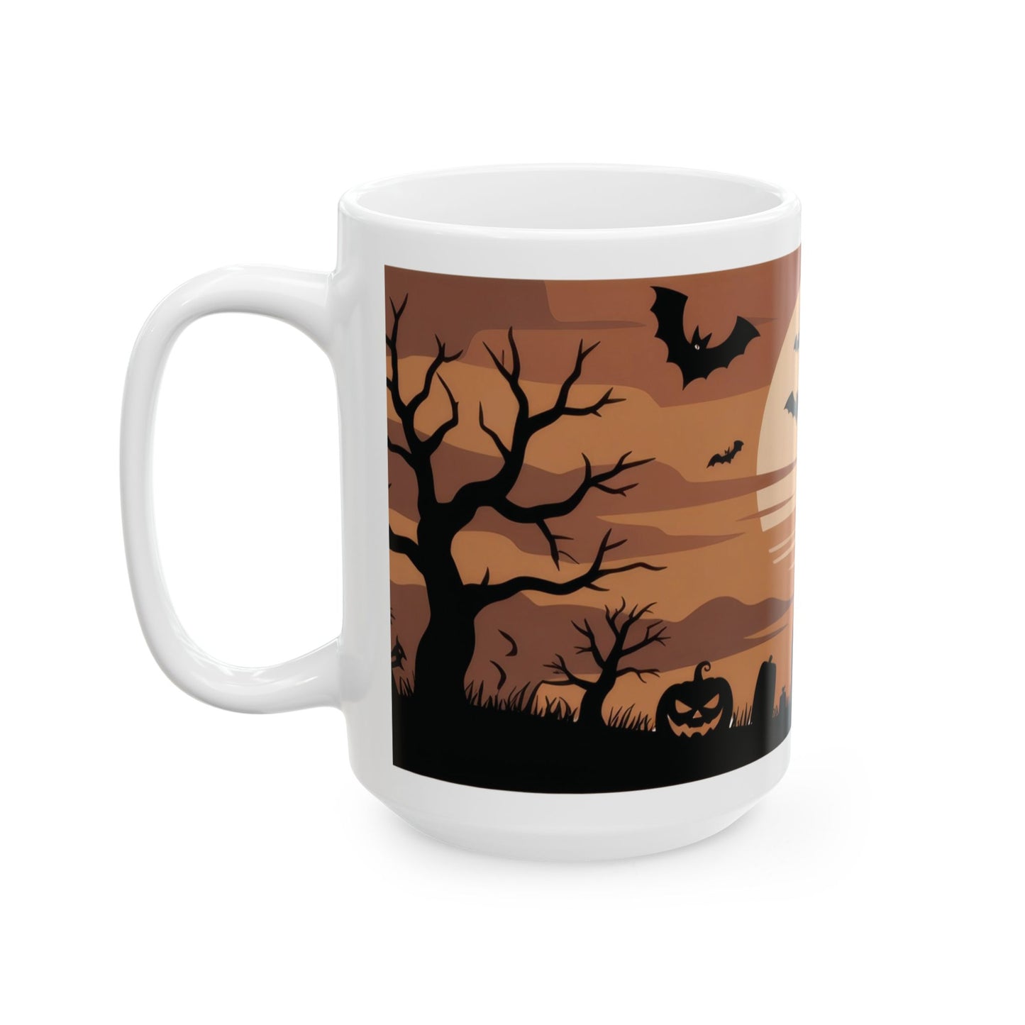 Halloween Pumpkin Night Mug, Spooky Forest - Bats Coffee Cup, Gothic Fall Gift for Her - Him, Ceramic Mug, (11oz, 15oz)