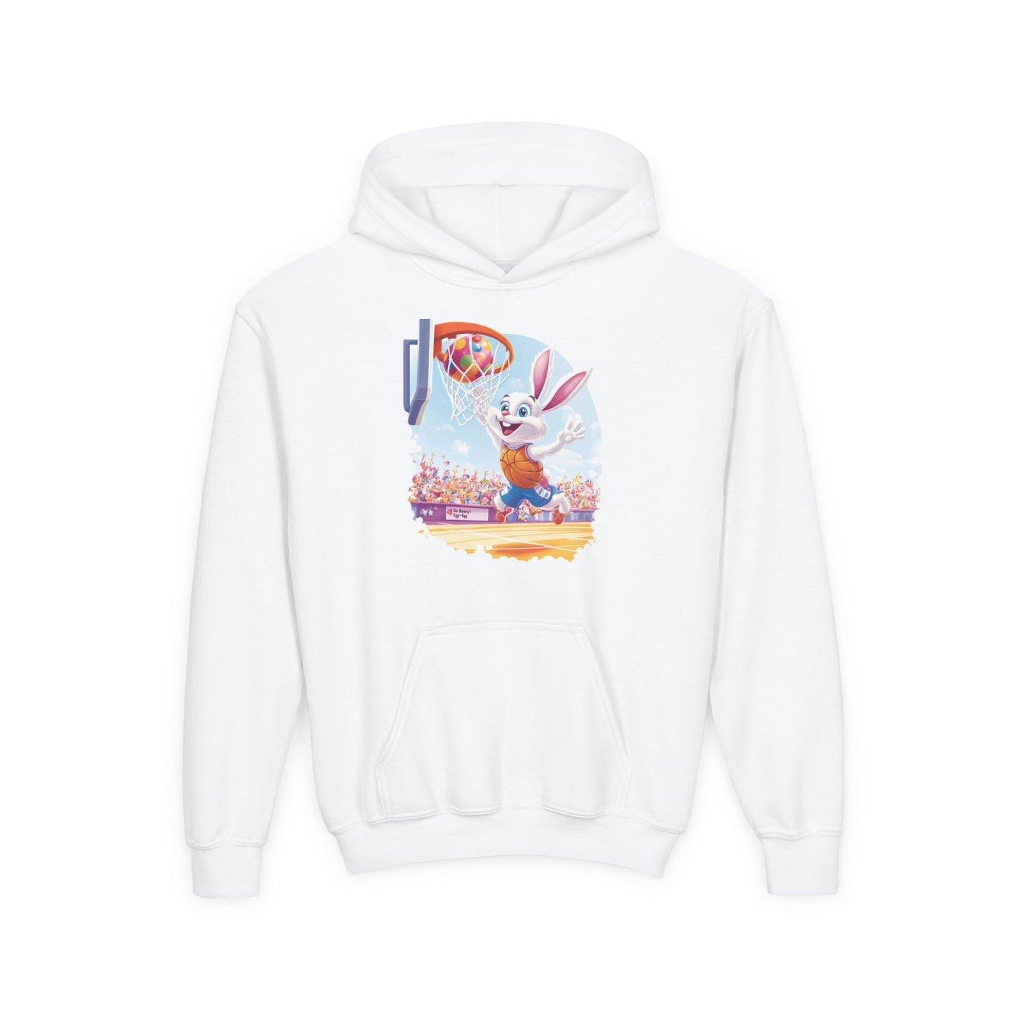 Easter Basketball Bunny Kids Hoodie - Fun Bunny Dunking Egg Ball, Cute Spring Sports Sweatshirt for Kids, Easter  Gift Idea