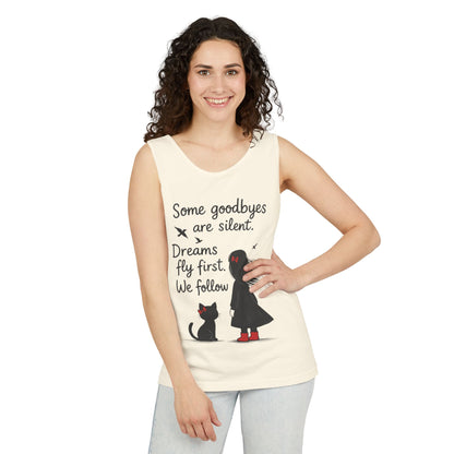 Minimalist Tank Top, Womens Tank, Girl & Cat Art Print, Emotional Lightweight Summer Shirt,  Inspirational Apparel, Cat Lover Gift