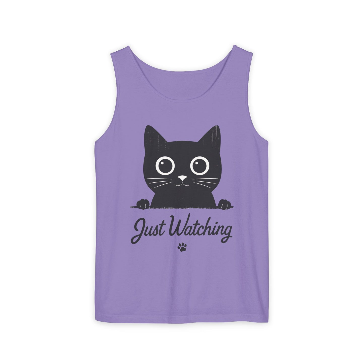 Just Watching Cat Womens Tank Top - Cute Black Kitty Sleeveless Shirt - Funny Summer Cat Lover Gift, Summer Beach Wear, Pet Themed Apparel