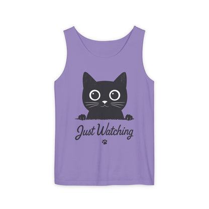 Just Watching Cat Womens Tank Top - Cute Black Kitty Sleeveless Shirt - Funny Summer Cat Lover Gift, Summer Beach Wear, Pet Themed Apparel