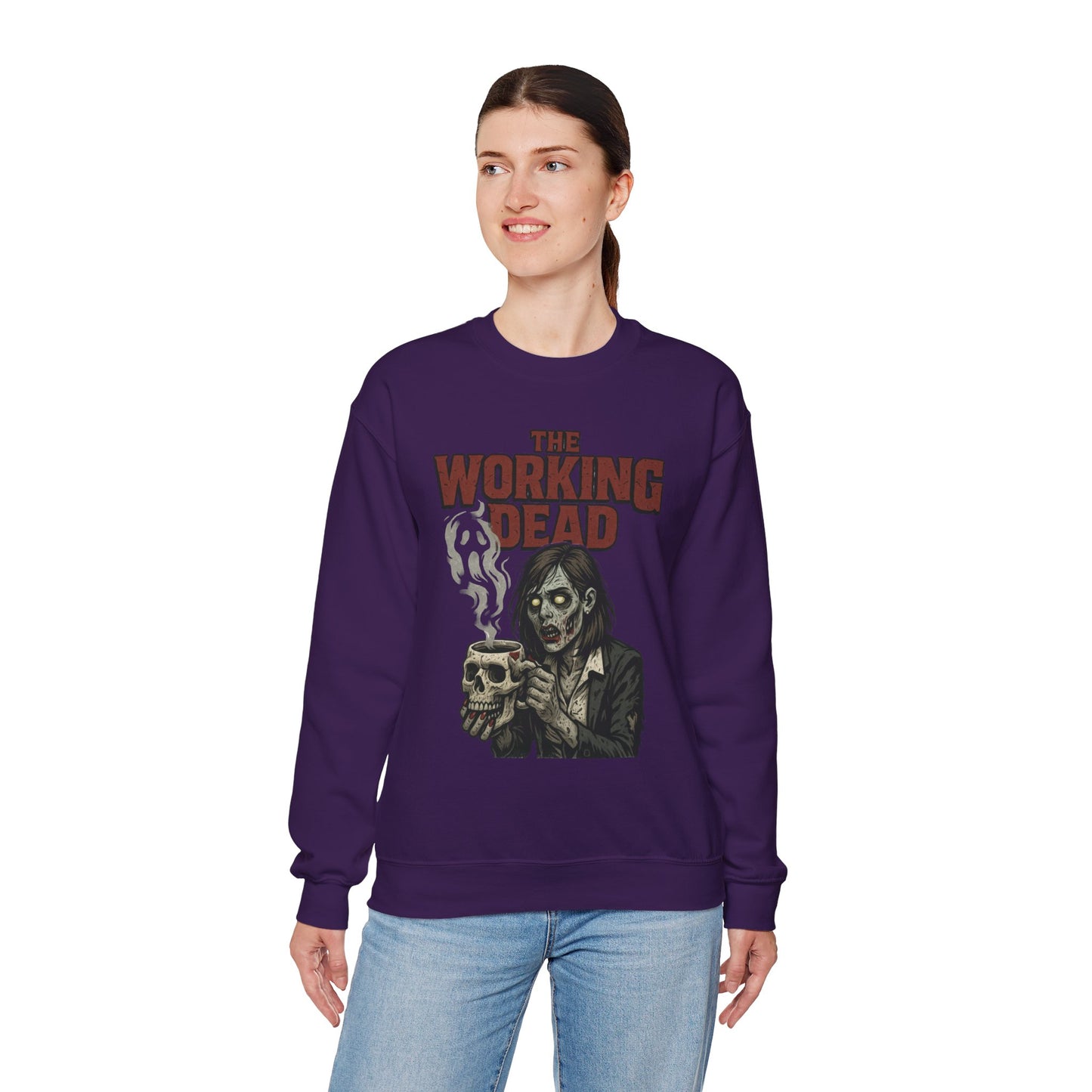 The Working Dead Women's Zombie Sweatshirt, Halloween Zombie Top, Work Humor Sweatshirt, Women's Heavy Blend™ Crewneck Sweatshirt