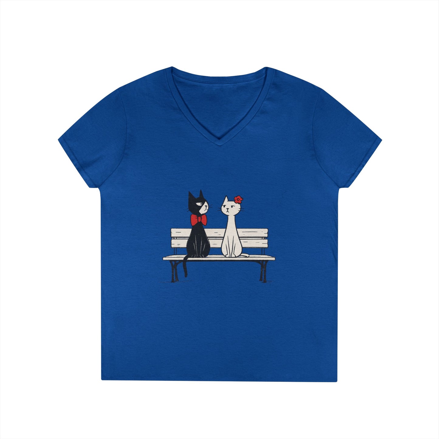 Cute Cat Lovers V-Neck T-Shirt, Casual Wear, Gift for Her, Pet Lovers, Best Friend Gift, Cute Cat Design, Valentine's Day, Cat Love