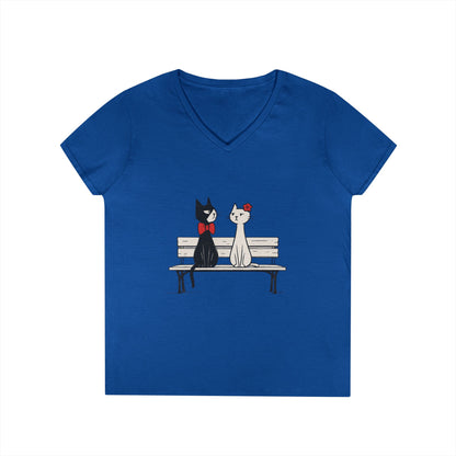 Cute Cat Lovers V-Neck T-Shirt, Casual Wear, Gift for Her, Pet Lovers, Best Friend Gift, Cute Cat Design, Valentine's Day, Cat Love