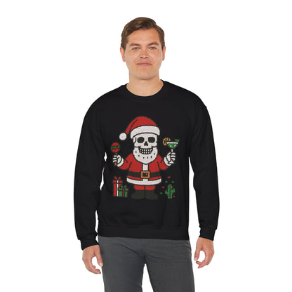 Funny Santa Skull Christmas Men's Sweatshirt, Holiday Margarita Pullover
