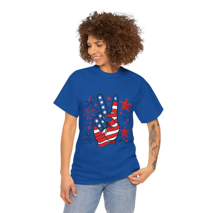 Patriotic Peace Hand Unisex Heavy Cotton Tee - Ideal for July 4th, Independence Day, Celebrations, Casual Wear, Everyday Style