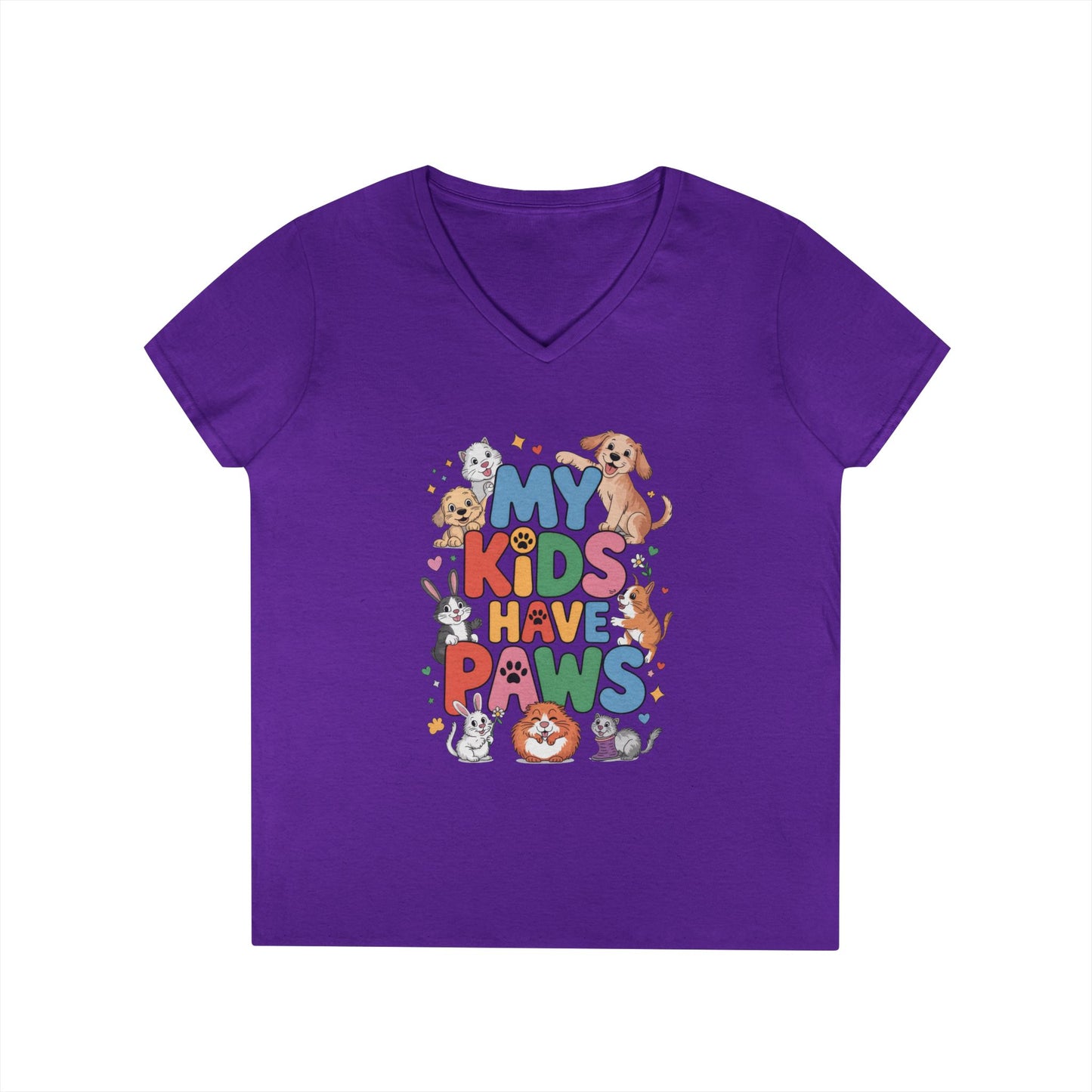 My Kids Have Paws V-Neck T-Shirt, Pet Lover Gift, Cute Animal Shirt, Cute Pet Mom Tee, Animal Parent T-Shirt,  Dog Cat Bunny Lover Gift