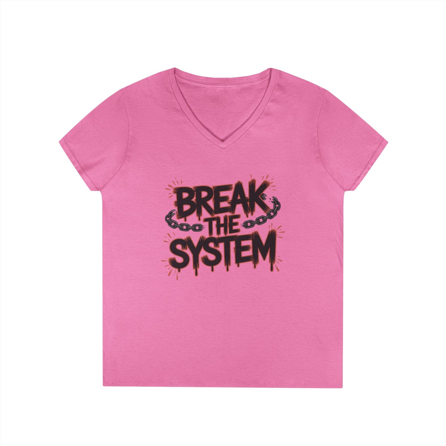 Ladies' V-Neck T-Shirt, Women's Graphic Tee, Break the System Shirt, Feminist Protest T-Shirt, Streetwear Gift for Her