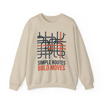 Men's Heavy Blend™ Crewneck Sweatshirt, Simple Routes Bold Moves Sweatshirt, Minimalist Metro Map Graphic Pullover