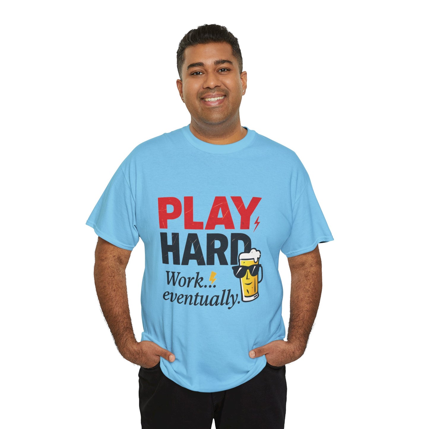 Play Hard Mens Heavy Cotton Tee, Perfect for Beer Lovers, Casual Hangouts, Parties, Gifts, and Relaxed Days