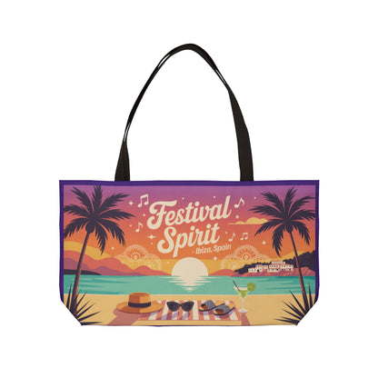 Festival Spirit Weekender Tote Bag, Beach Bag, Travel Tote, Summer Getaway, Vacation Essentials, Ibiza, Spain themed beach bag
