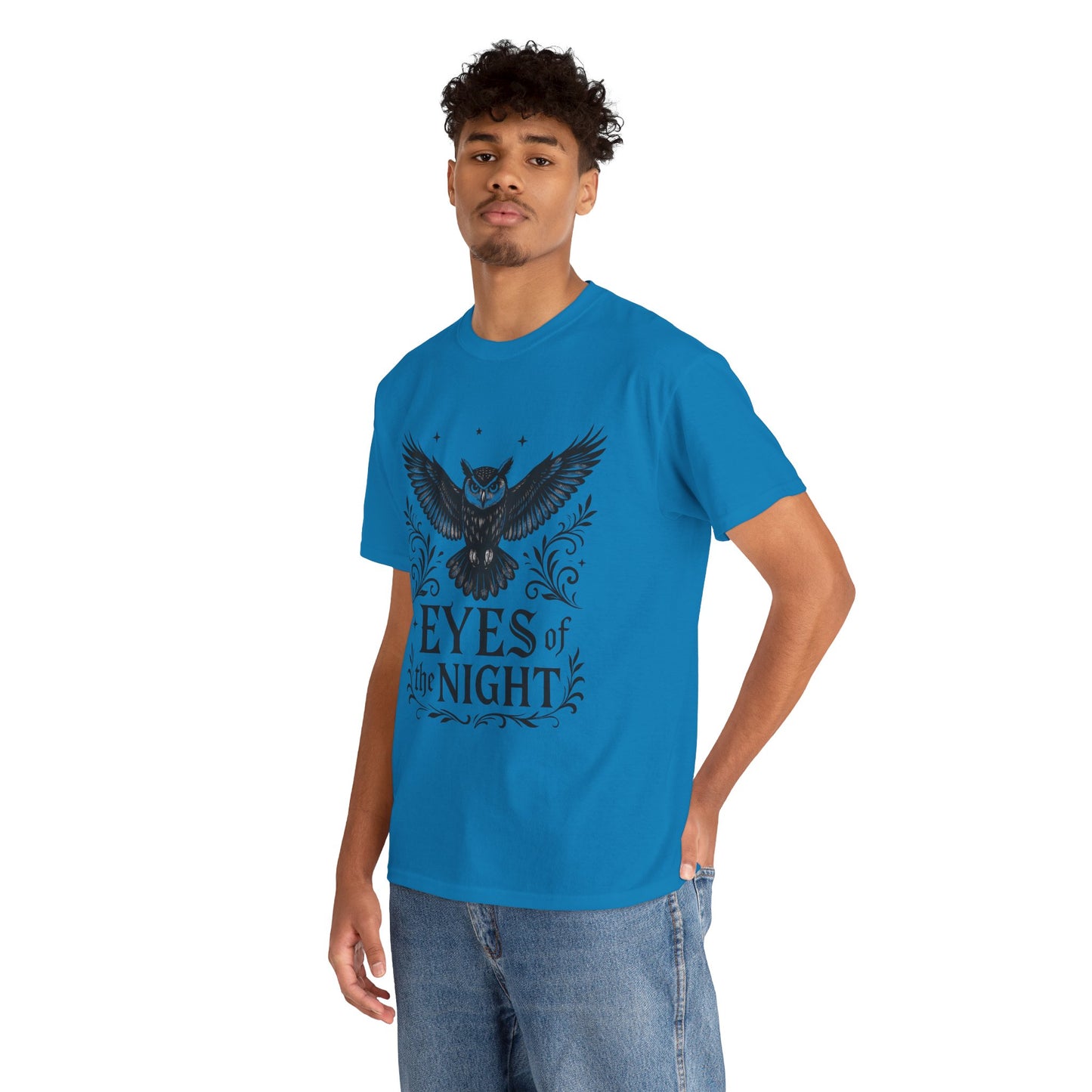 Cool Owl Graphic Unisex Heavy Cotton Tee, Flying Owl Art T-Shirt, Animal Print Tee, Gothic Bird Graphic Tee, Mens Gothic Style Shirt